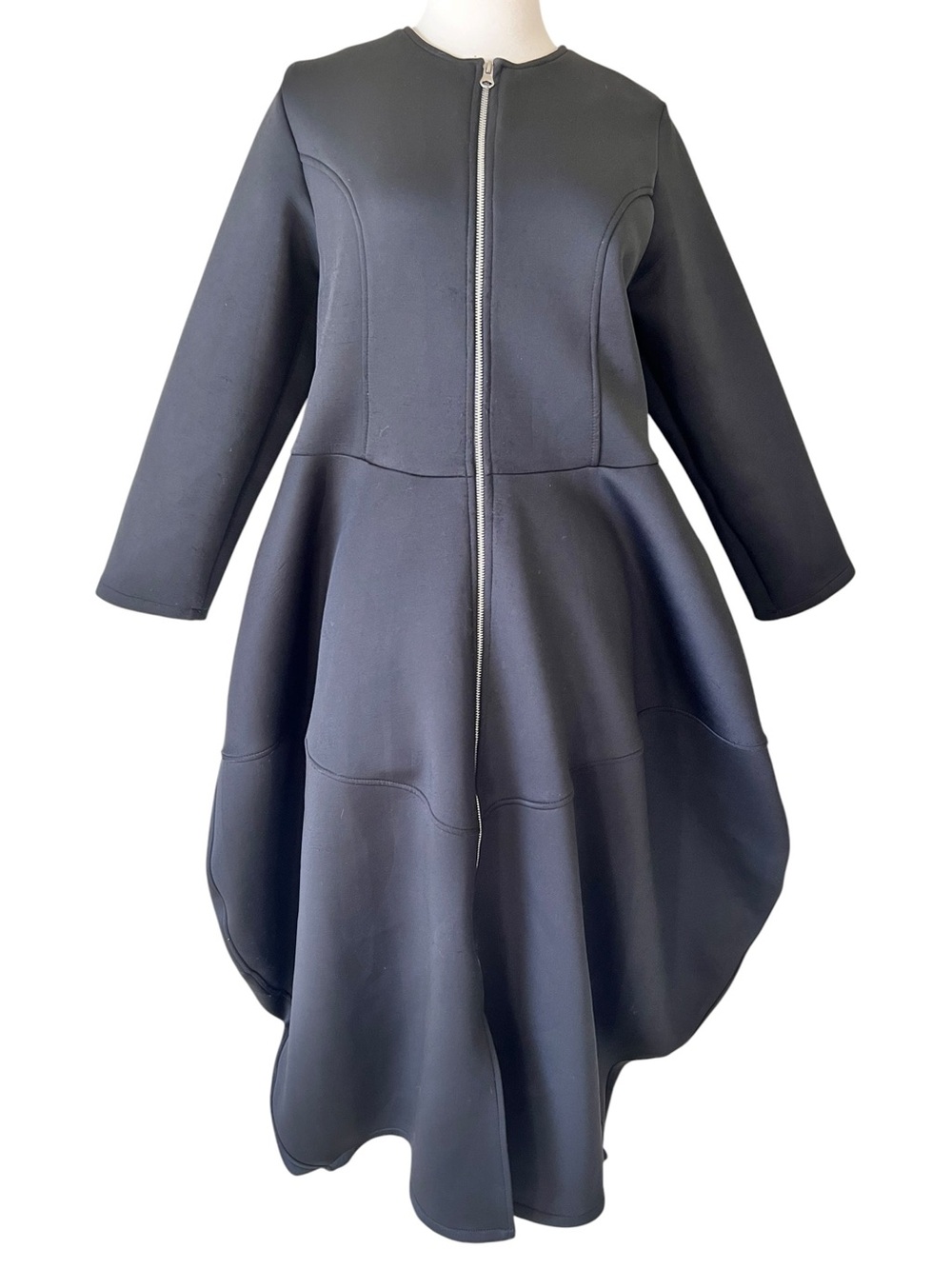 Metamorphoza Black Neoprene Avant Garde Silver Zip Front Maxi Dress - Picture 3 of 16